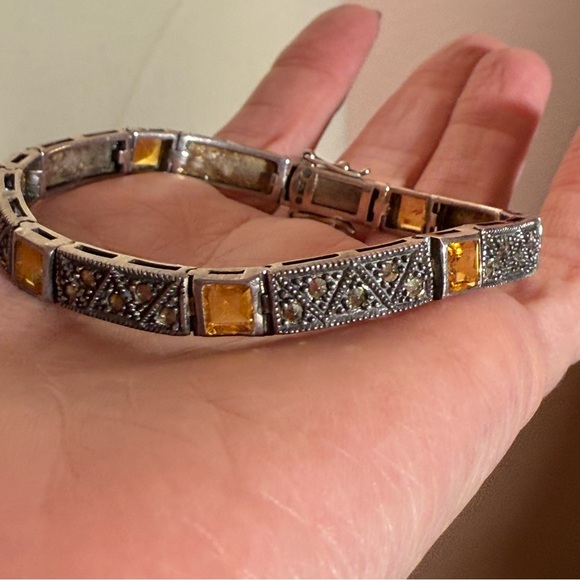 Vintage Sterling silver art deco marcasite yellow Garnet Citrine tennis Bracelet